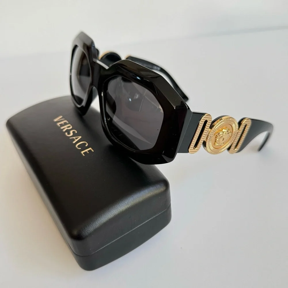 Versace Black Sunglasses with Gold Medallion Detail